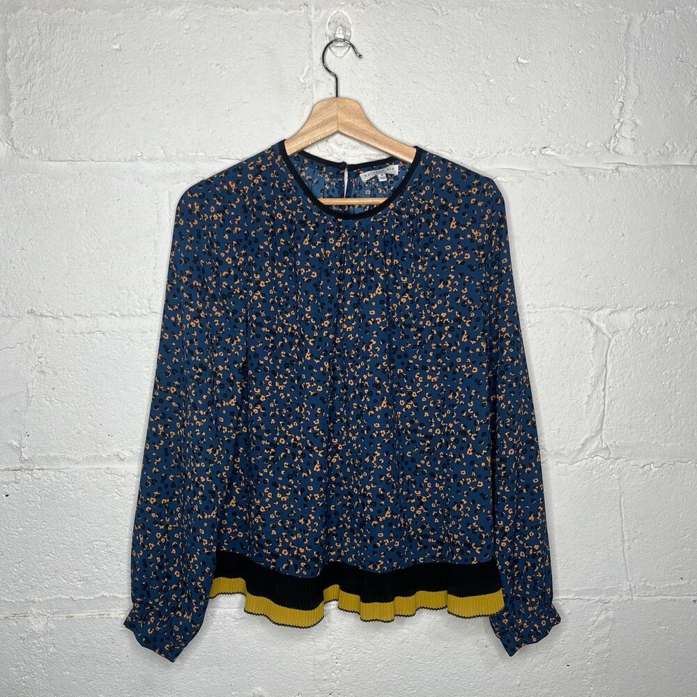 Current Air Women's Blue Speckled Long Sleeve‎ Accordion Hem Blouse Size Medium